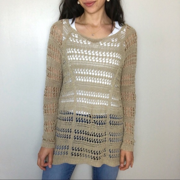 ⛔️SOLD⛔️Soft Surroundings Tan Open Knit Tunic Swea - Picture 2 of 8
